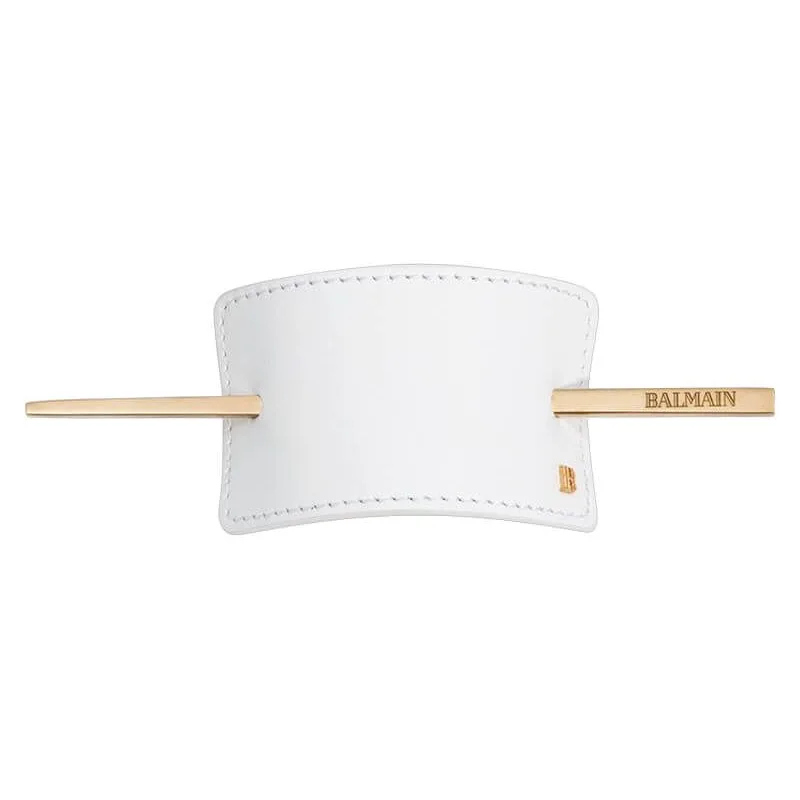 Balmain White Leather Hair Barrette (with gold‑plated stick)