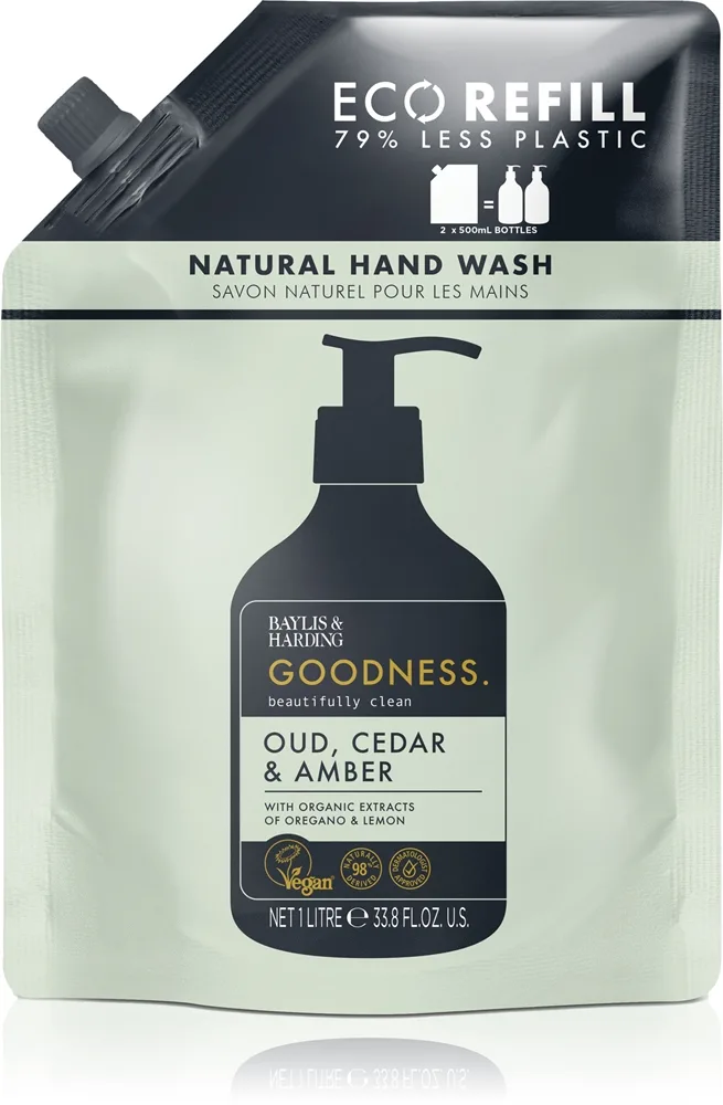 Baylis & Harding Goodness Oud, Cedar & Amber Naturlig flytande handtvål REFILL 1000 ml