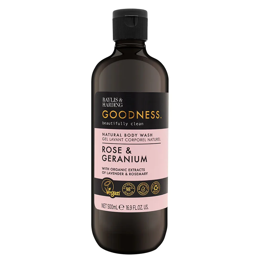 Baylis & Harding Goodness Rose & Geranium Duschtvål Med blommig doft 500 ml