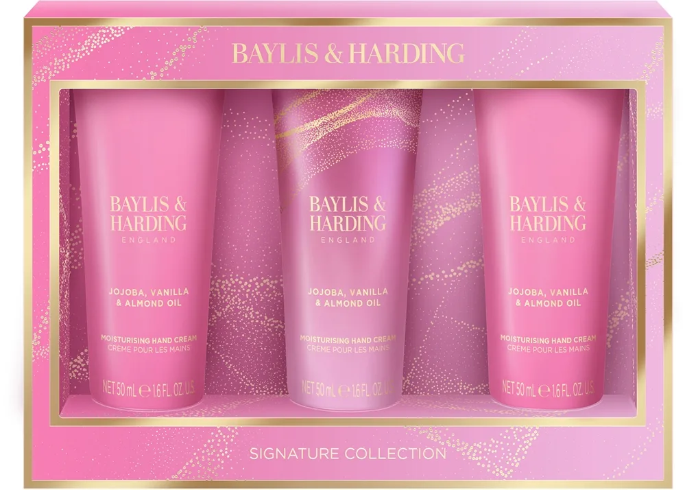 Baylis & Harding Jojoba, Vanilla & Almond Oil lahjasetti käsiin sisältää manteliöljyä