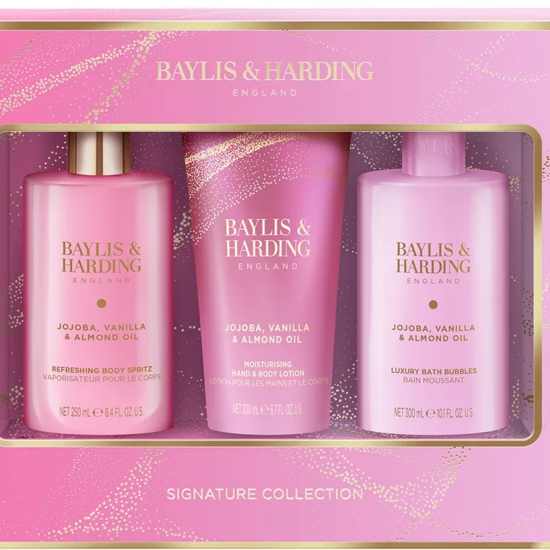 Baylis & Harding Jojoba, Vanilla & Almond Oil lahjasetti naisille sisältää manteliöljyä