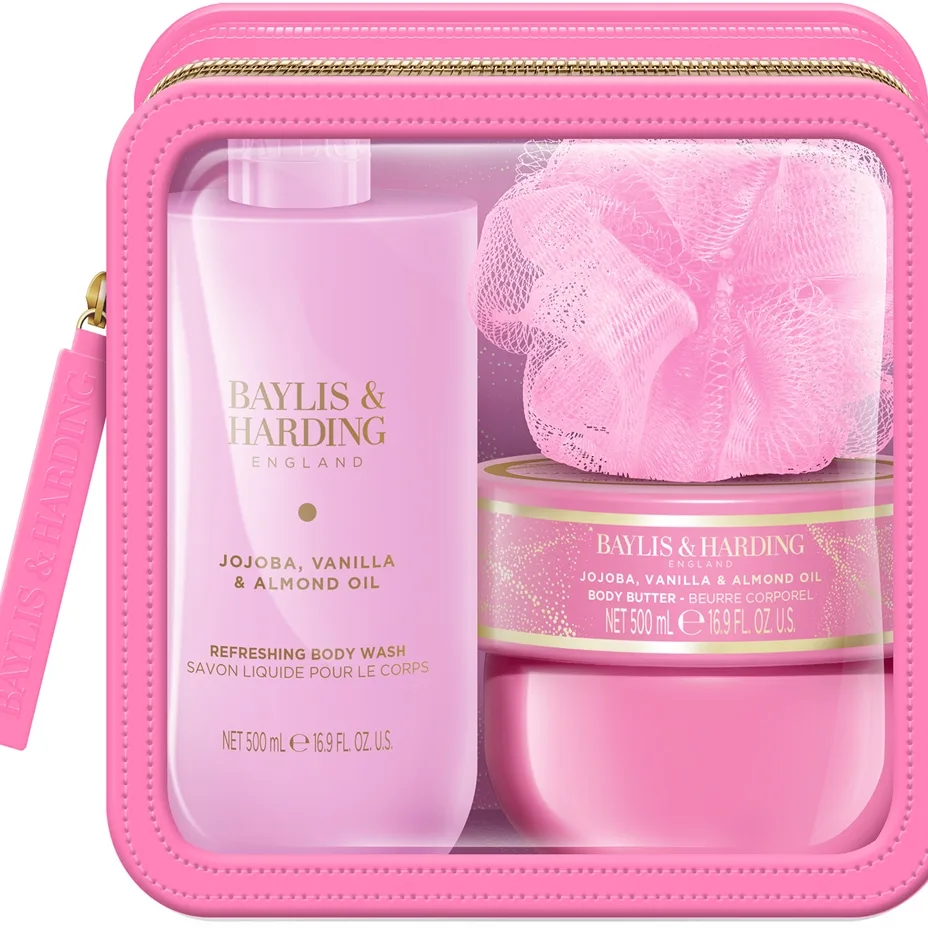 Baylis & Harding Jojoba, Vanilla & Almond Oil Geschenkset unterwegs