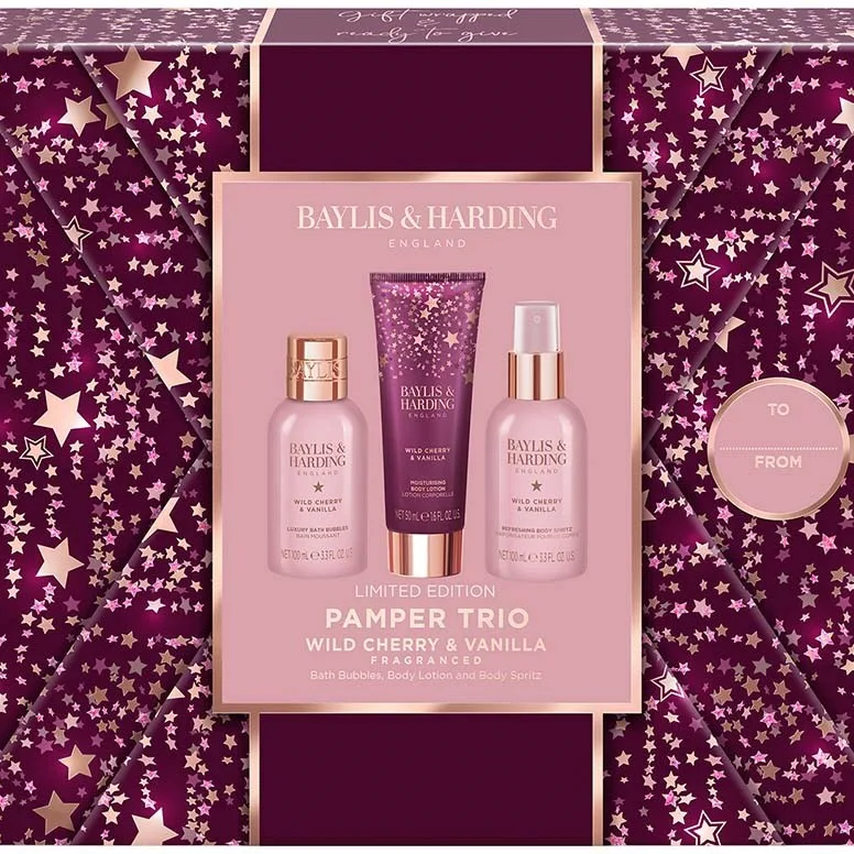 Baylis & Harding Wild Cherry & Vanilla Gift Wrapped Pamper Trio Gift Set
