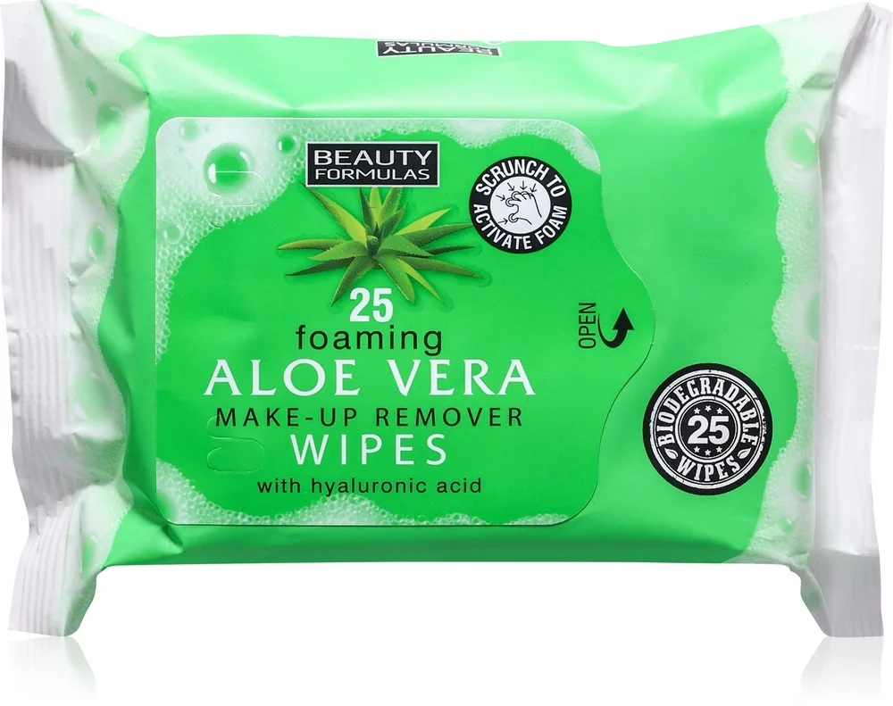 Beauty Formulas Aloe Vera Våde renseservietter med hyaluronsyre 25 stk.