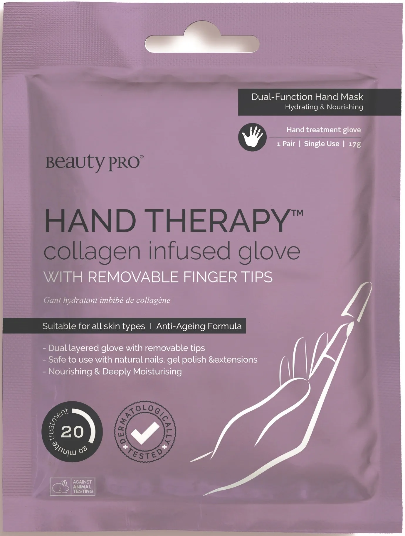Beauty PRO Hand Therapy Collagen Infused Glove With Removable Fin
