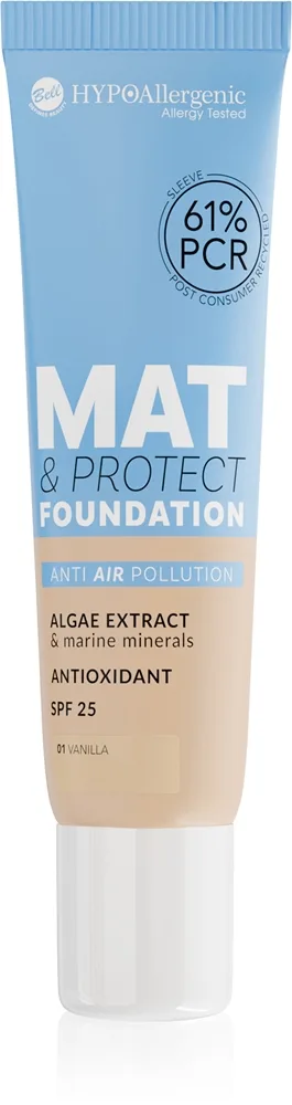 Bell Hypoallergenic Mat & Protect Långvarig mattifierande foundation SPF 25 Skugga 01 Vanilla 30 g