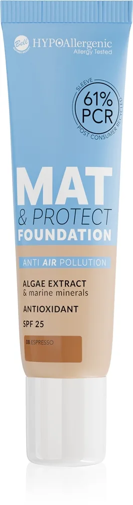 Bell Hypoallergenic Mat & Protect Långvarig mattifierande foundation SPF 25 Skugga 08 Espresso 30 g