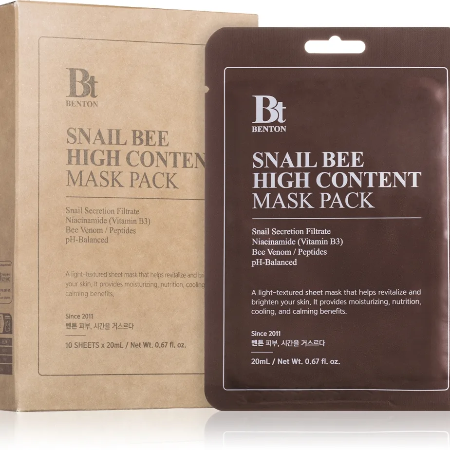 Benton Snail Bee Sheetmaske til kompleks pleje Med snegleekstrakt 10 × 20 g