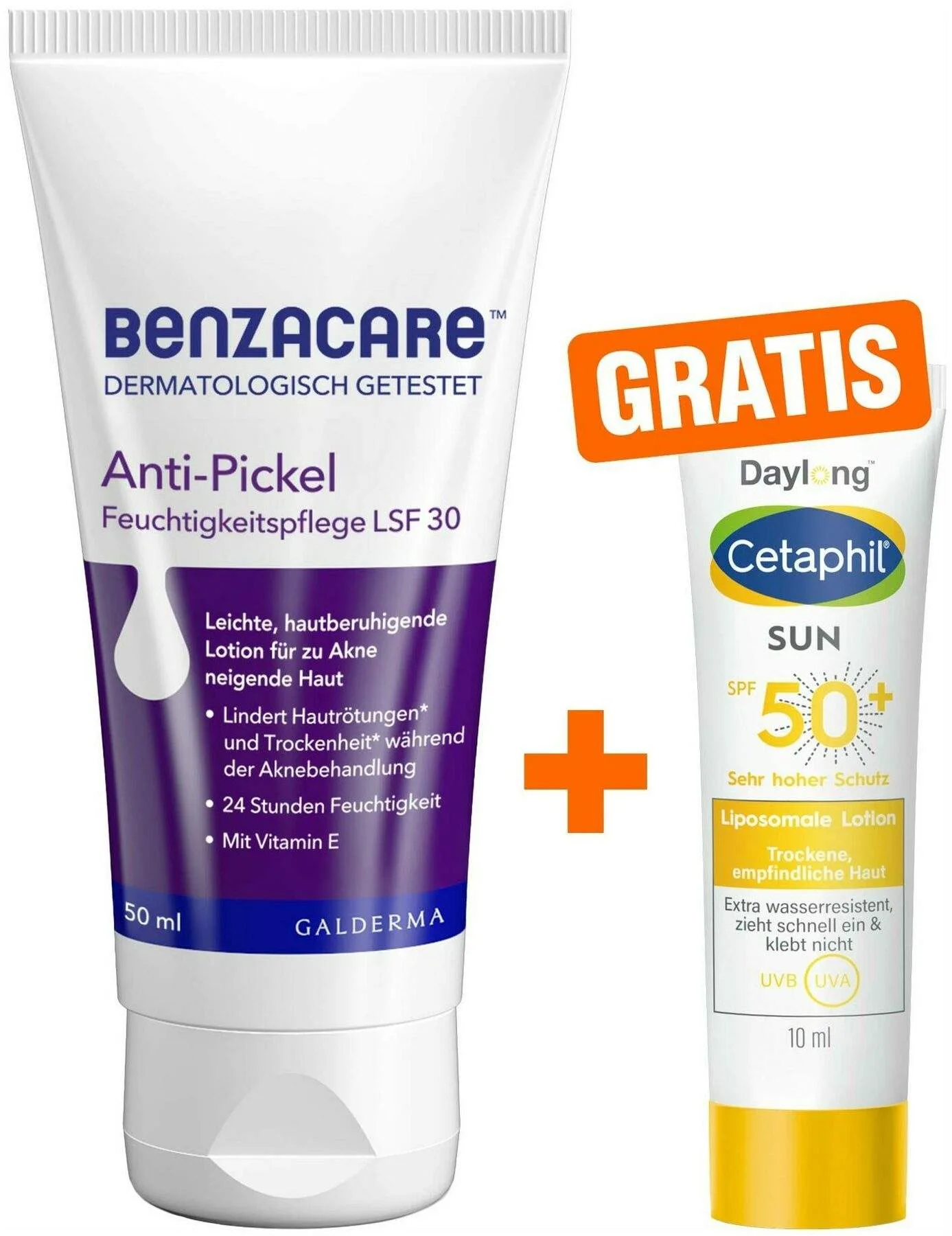 Benzacare Anti-Pickel Feuchtigkeitspflege LSF 30 50 ml + gratis Cetaphil Daylong SPF 50+ liposomale Lotion 10 ml - Bei Akne