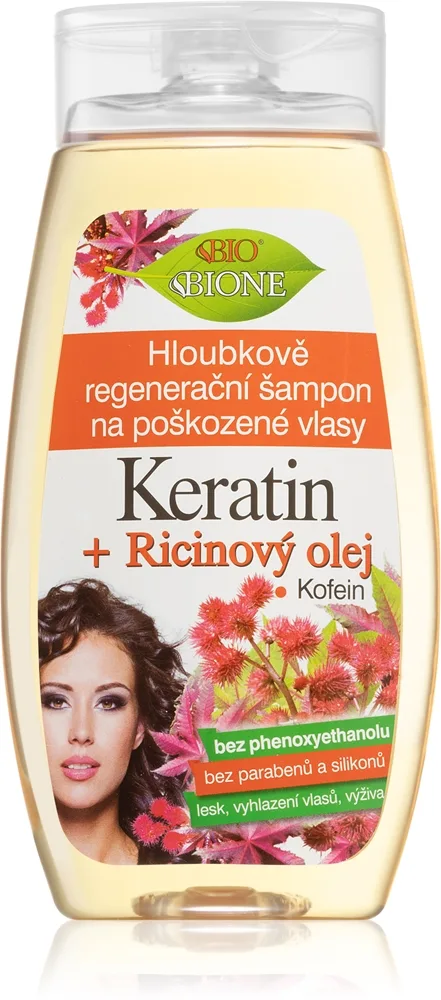 Bione Cosmetics Keratin + Castor Oil syväelvyttävä shampoo hiuksiin 260 ml