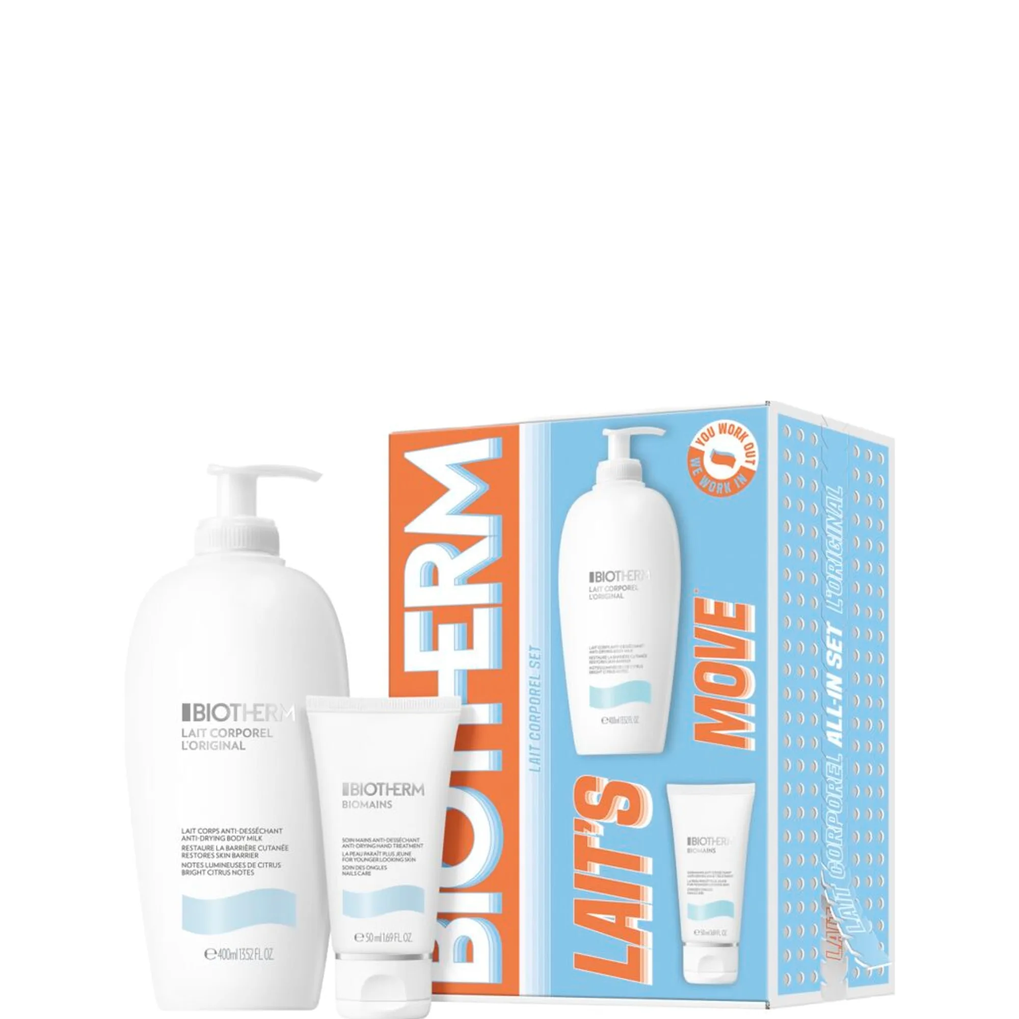 BIOTHERM Lait Corporel 400 ml + Handcreme 50 ml Set Vartalonhoitosetti