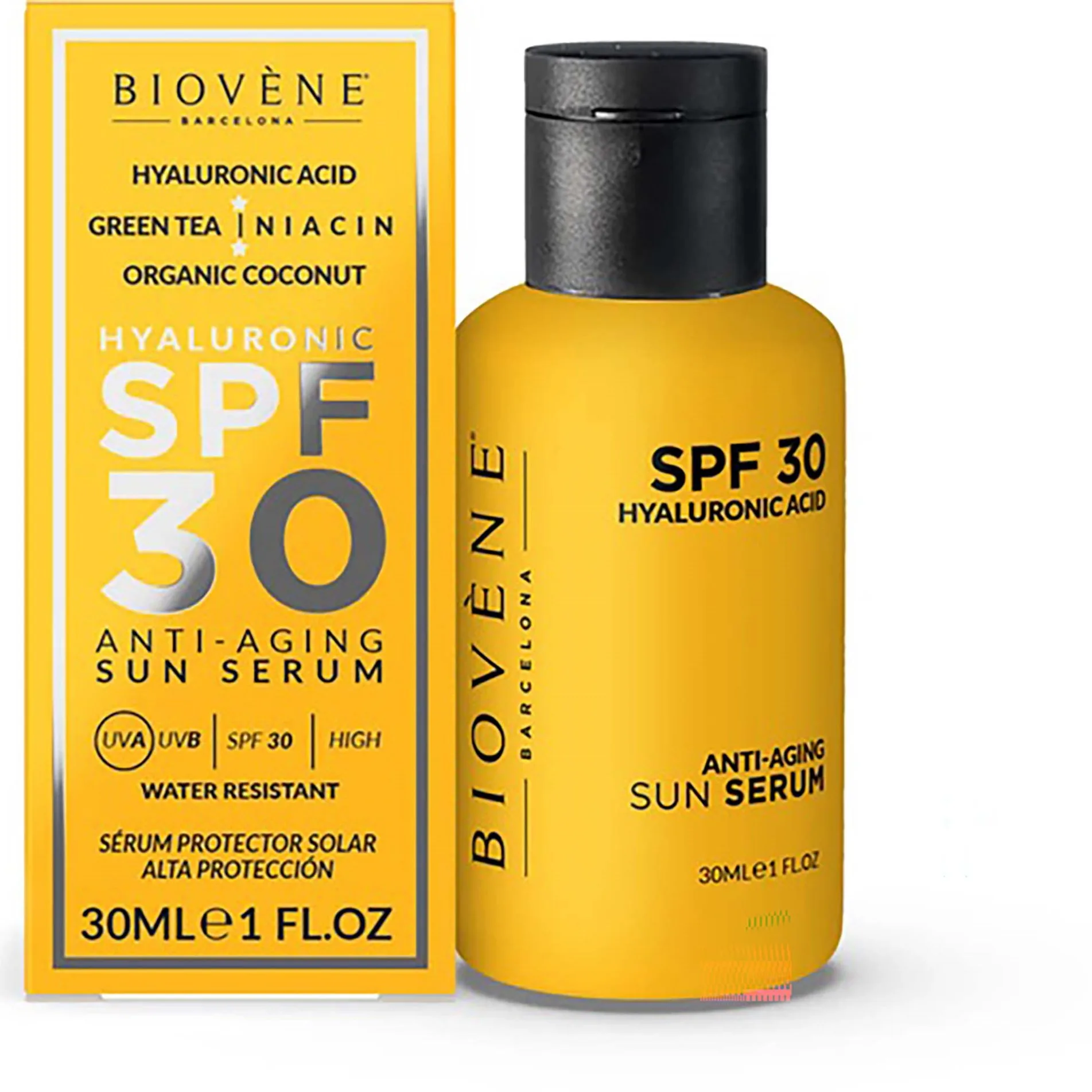 Biovène HYALURONIC Anti-Aging SPF 30 Moisturizing Sun Serum High Protection, Organic Coconut 30 ml