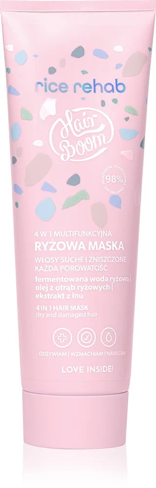 BodyBoom HairBoom Rice Rehab- 4 in 1 Multifunctional Rice Hair Mask Hårmaske til fint og skadet hår 200 ml