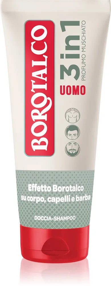 Borotalco MEN 3 in 1 Kroppstvätt för män för ansikte, kropp och hår doft Musk 200 ml