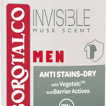 Borotalco MEN Invisible Inga vita eller gula-märken roll-on deodorant för män doft Musk Scent 40 ml