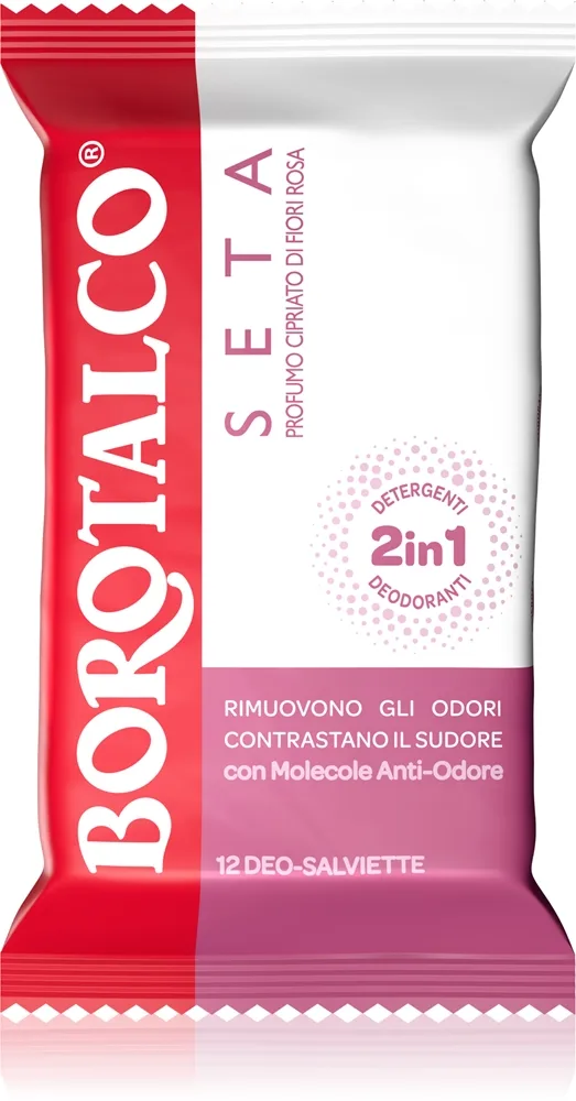 Borotalco Soft Talc & Pink Flower Deo Wipes Uppfriskande våtservetter för benen, kroppen och armhålorna 12 st.