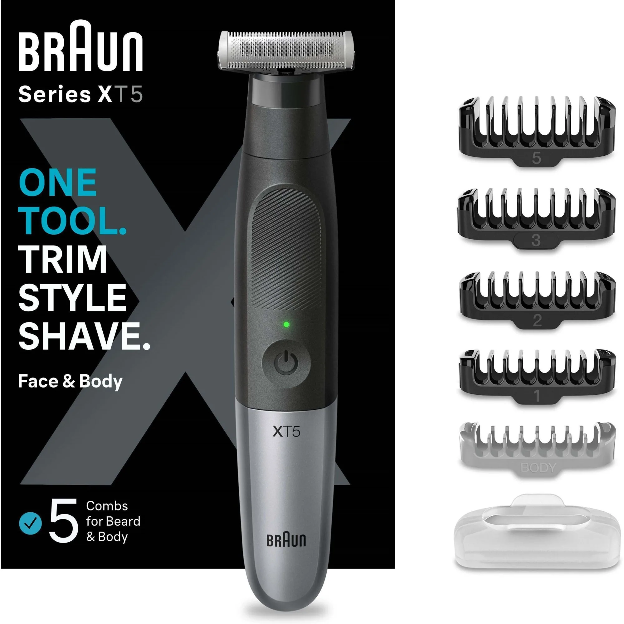 Braun All-in-One Series XT5, +7 Stylingverktyg, 4D Flex Blad, Stil & Rakning, XT5100, Grå