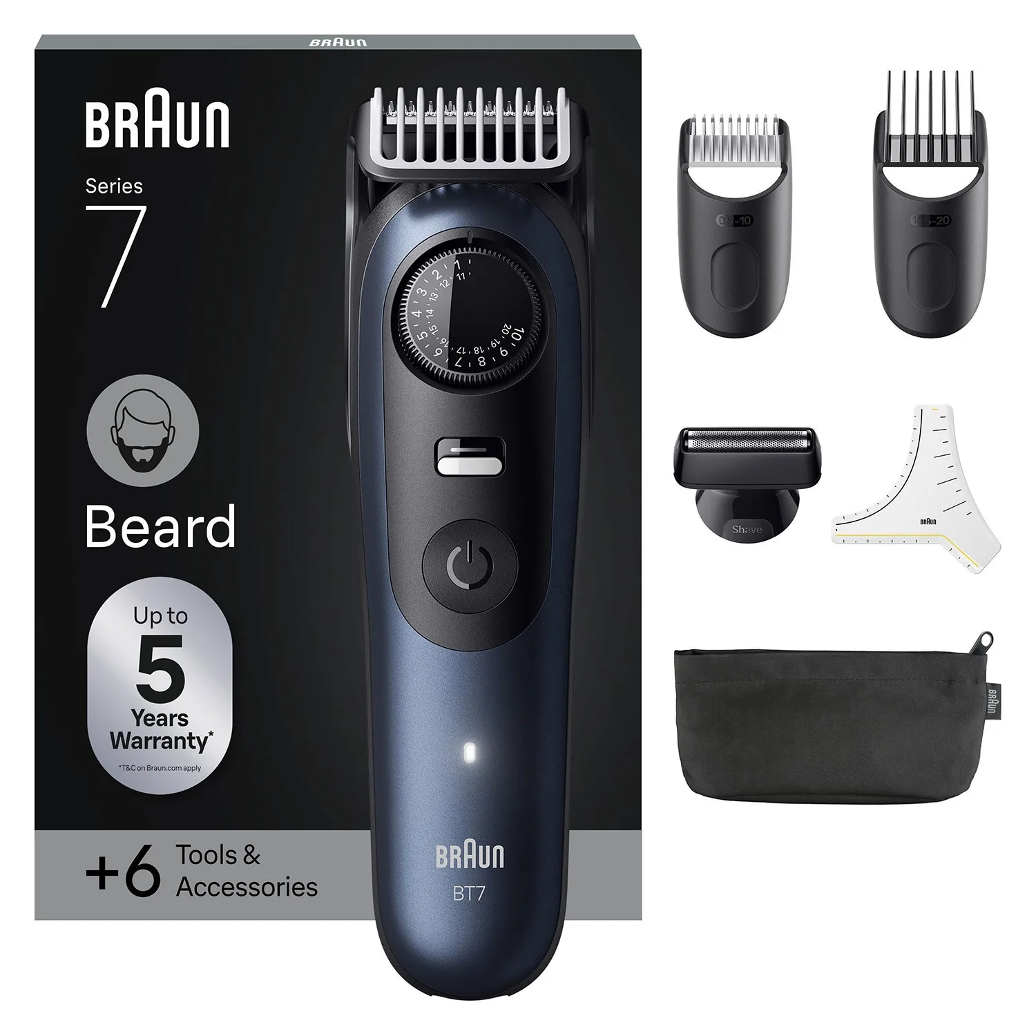 Braun Skäggtrimmer Series 7, +6 Barberverktyg, BT7520, Blå