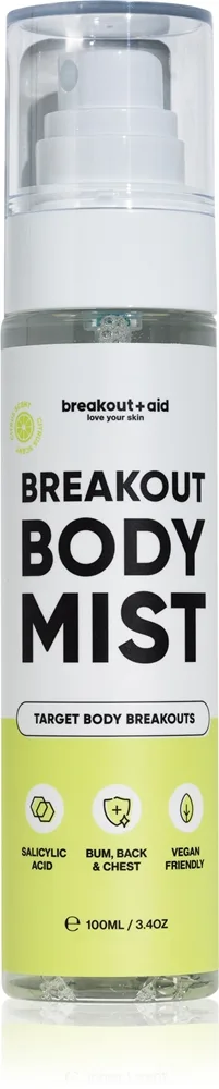 breakout + aid Body Mist kroppsspray med niacinamid och salicylsyra för att behandla akne 100 ml
