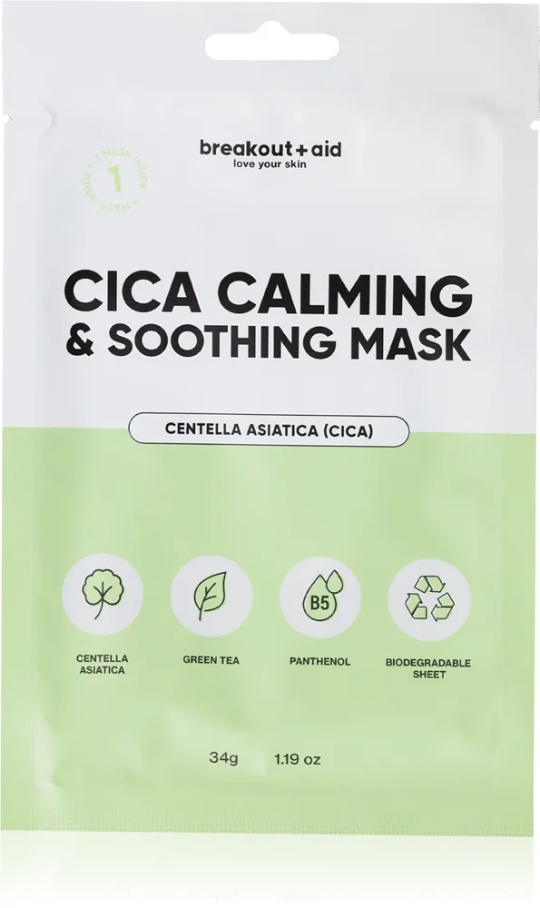 breakout + aid Cica Calming & Soothing Mask rauhoittava kangasnaamio 34 g