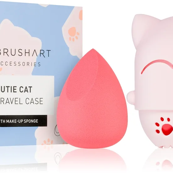 BrushArt Accessories Cutie Cat travel case with make-up sponge meikkisieni mukana matkakotelo