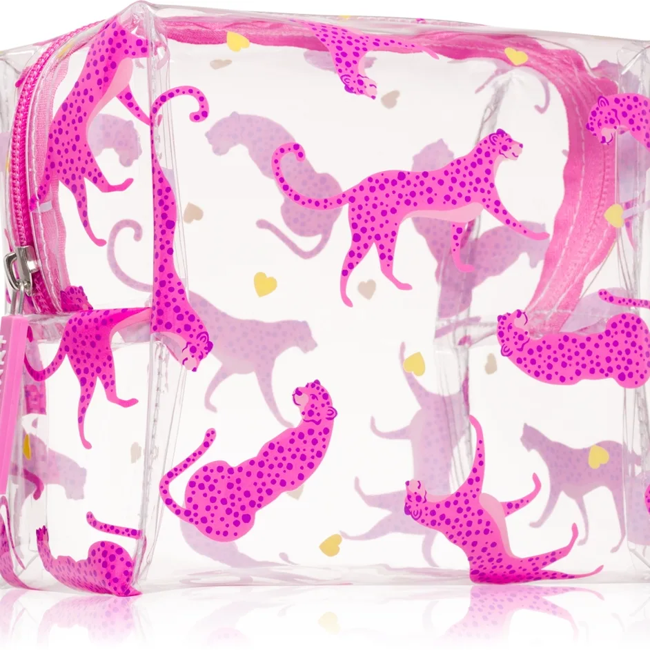 BrushArt Accessories Transparent cosmetic bag läpinäkyvä meikkipussi Cheetah in love 15 x 14 x 9 cm 1 kpl