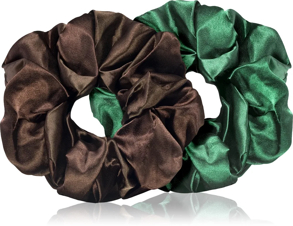BrushArt Hair Large satin scrunchie set Hårelastikker Brown & Green