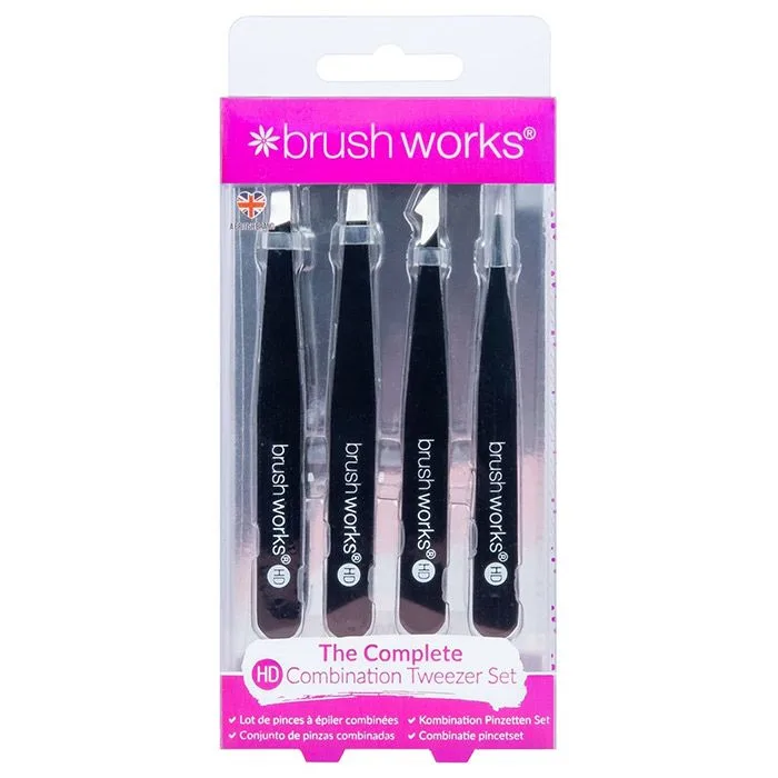 Brushworks HD 4 Piece Combination Tweezer Set - Black 4 st