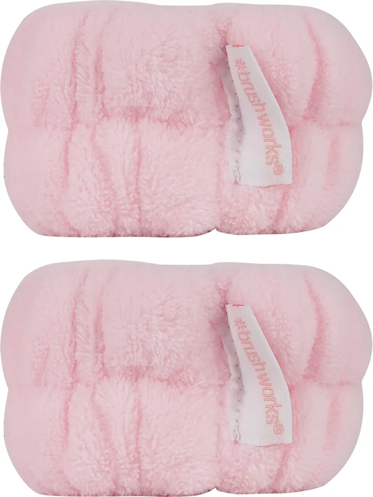 Brushworks Microfibre Wrist Wash Bands rannekkeet estämään veden valumista kasvojen pesun aikana mikrokuituja 2 kpl