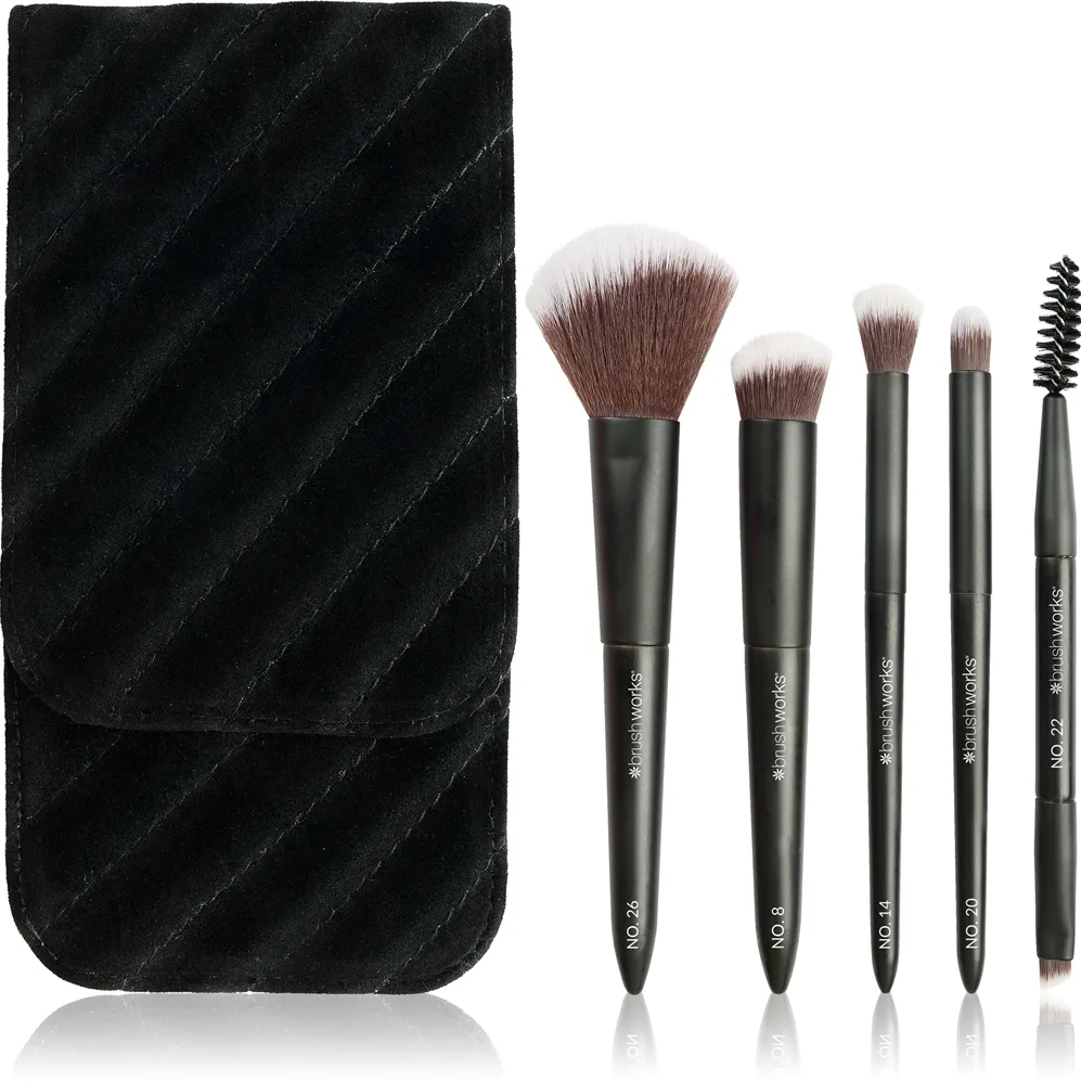 Brushworks Mini Travel Face & Eye Brush Set matkasivellinsetti ja laukku