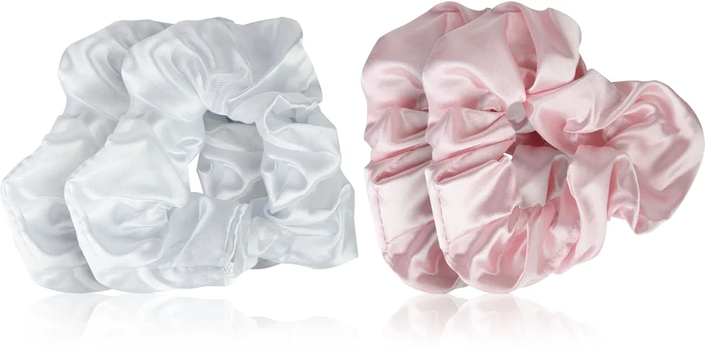 Brushworks Pink & White Satin Scrunchies 4pcs