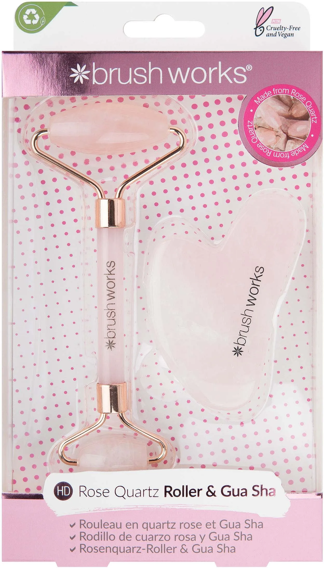 Brushworks Rose Quartz Roller & Gua Sha