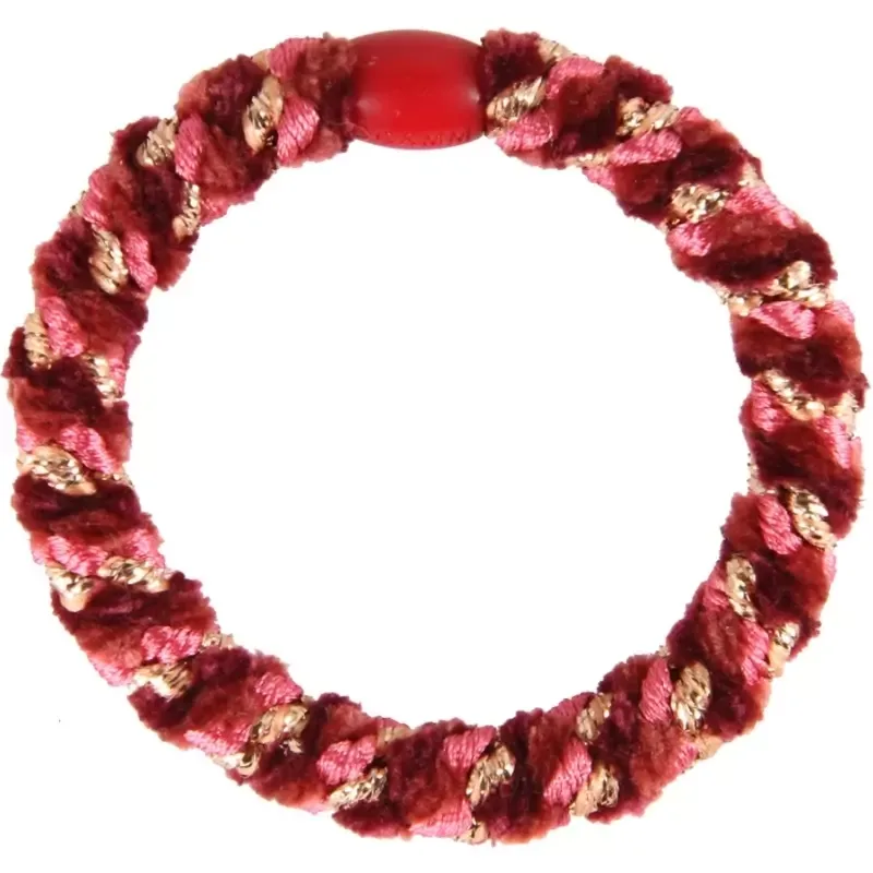 By Stær Flettet Hårelastik - Velour mix - Rød/Pink/Guld glitter - Velvet Mix Red/Pink/Gold Glitter