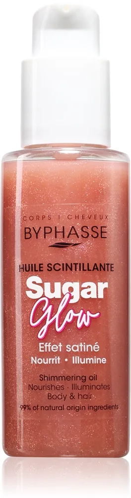 BYPHASSE Sugar Glow kimalteleva öljy vartalolle ja hiuksille 100 ml