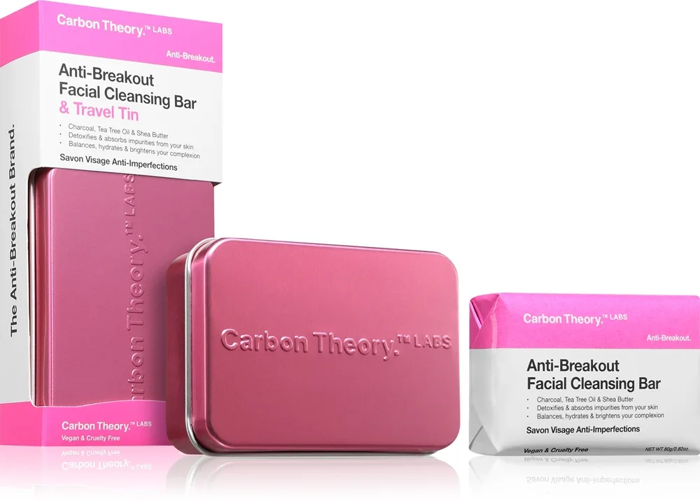 Carbon Theory Anti-Breakout Facial Cleansing Bar puhdistava kasvosaippua akneihon virheiden ehkäisyyn 80 g