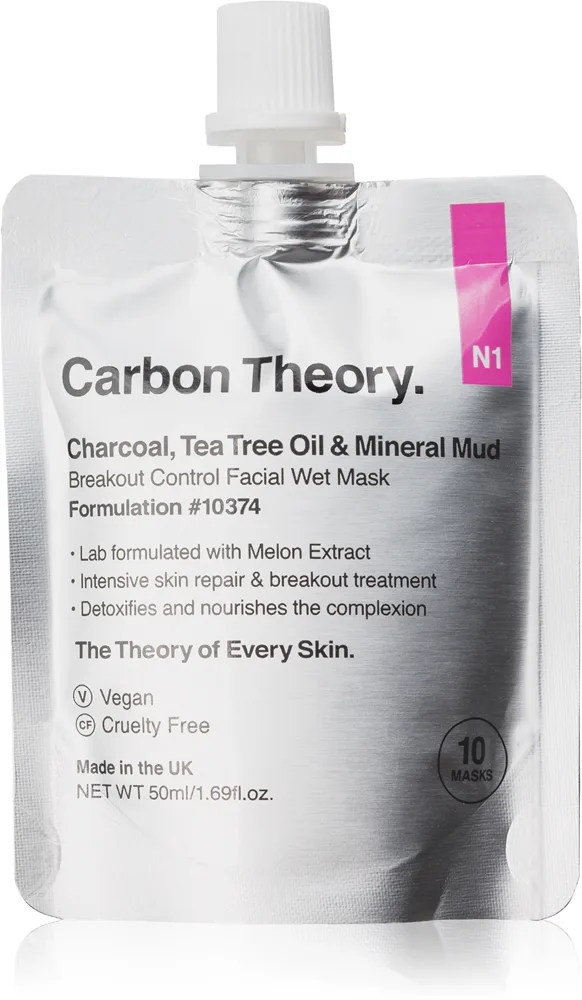 Carbon Theory Charcoal, Tea Tree Oil & Mineral Mud Intensivt regenererande mask för problematisk hud, akne 50 ml
