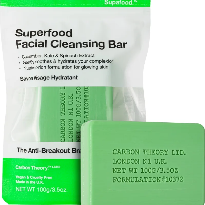 Carbon Theory Facial Cleansing Bar Superfood Rengöringstvål för ansikte Green 100 g