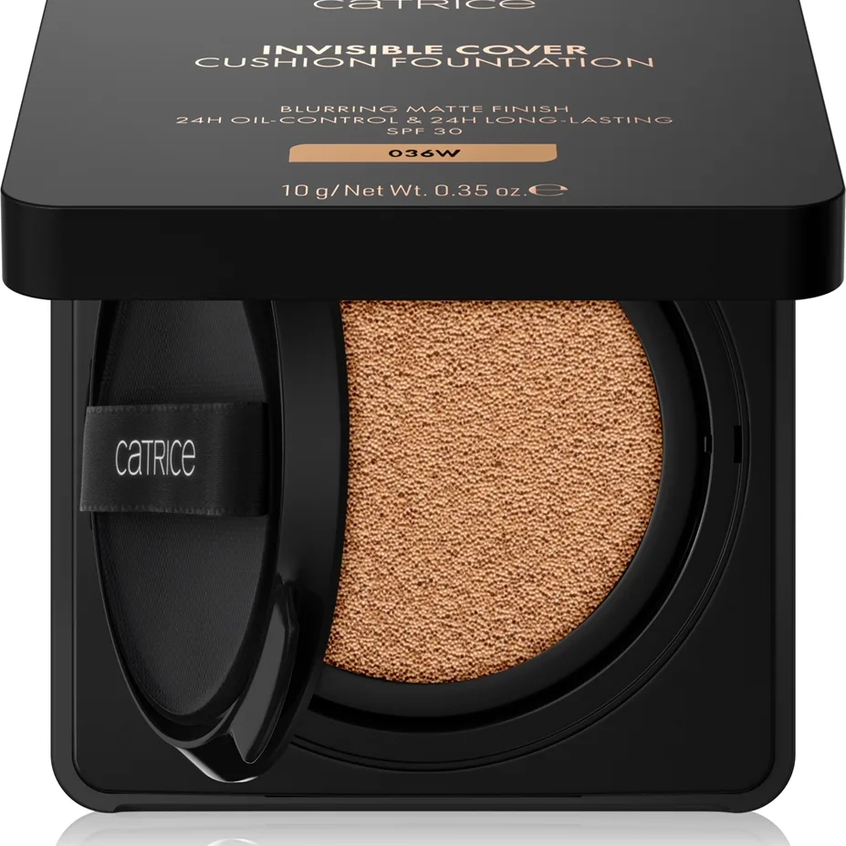 Catrice Invisible Cover Cushion Foundation mattapinnan antava cushion-meikkivoide SPF 30 sävy 036W 10 g