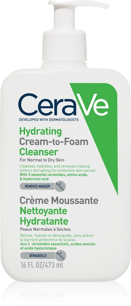 CeraVe Cleansers Hydrating Cream-to-Foam Cleanser Rensende skumcreme til normal til tør hud 473 ml