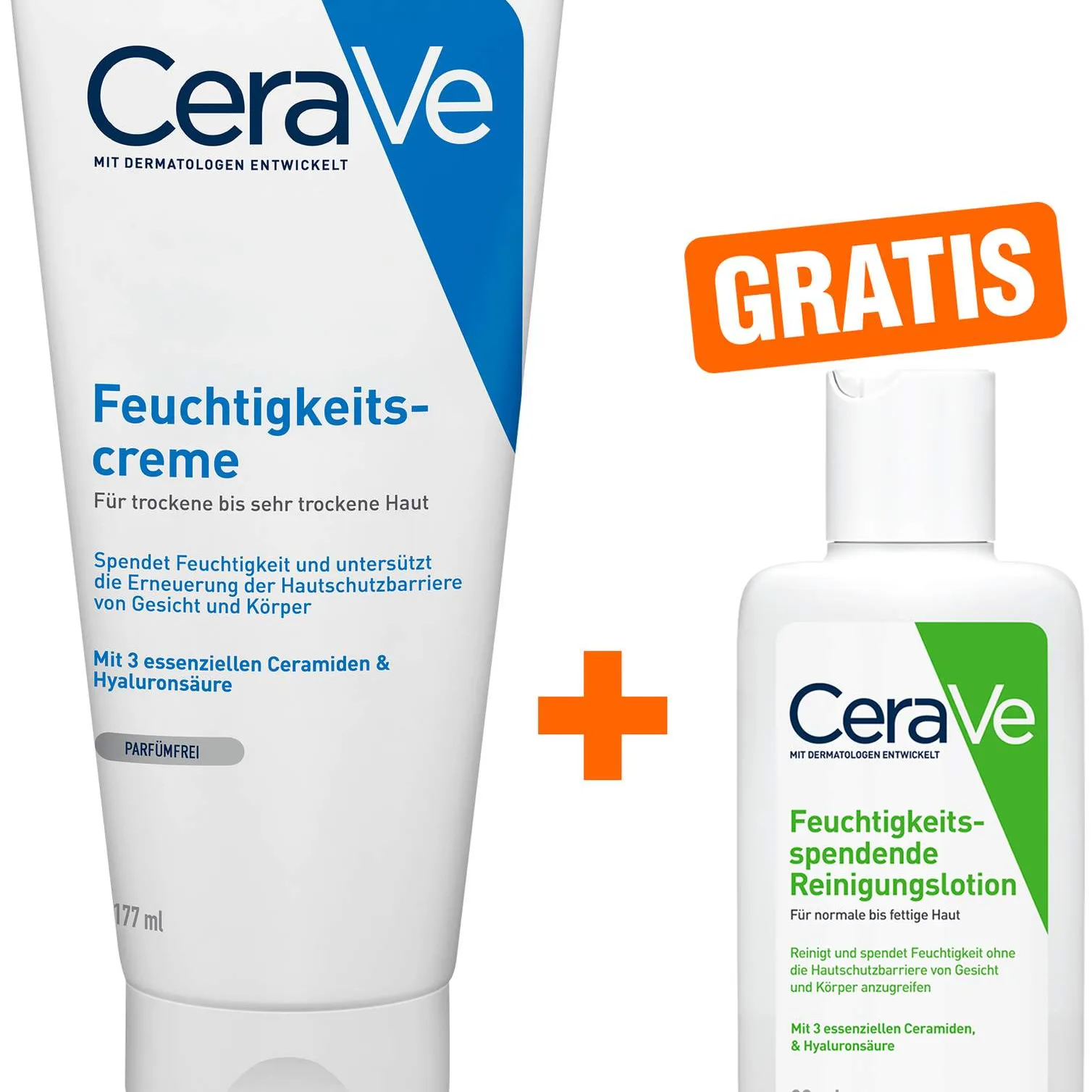CeraVe Feuchtigkeitscreme 177 ml+ gratis CeraVe feuchtigkeitsspendende Reinigungslotion 20 ml - Zur Körperpflege