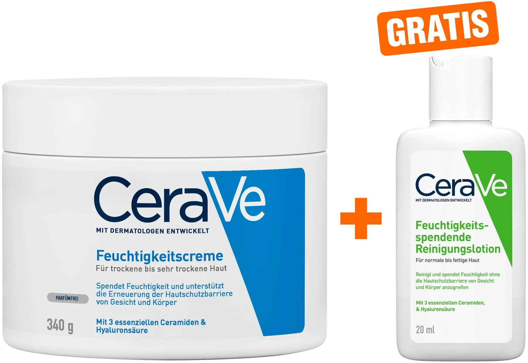 CeraVe Feuchtigkeitscreme 340 g + gratis feuchtigkeitsspendende Reinigungslotion 20 ml - Zur Körperpflege