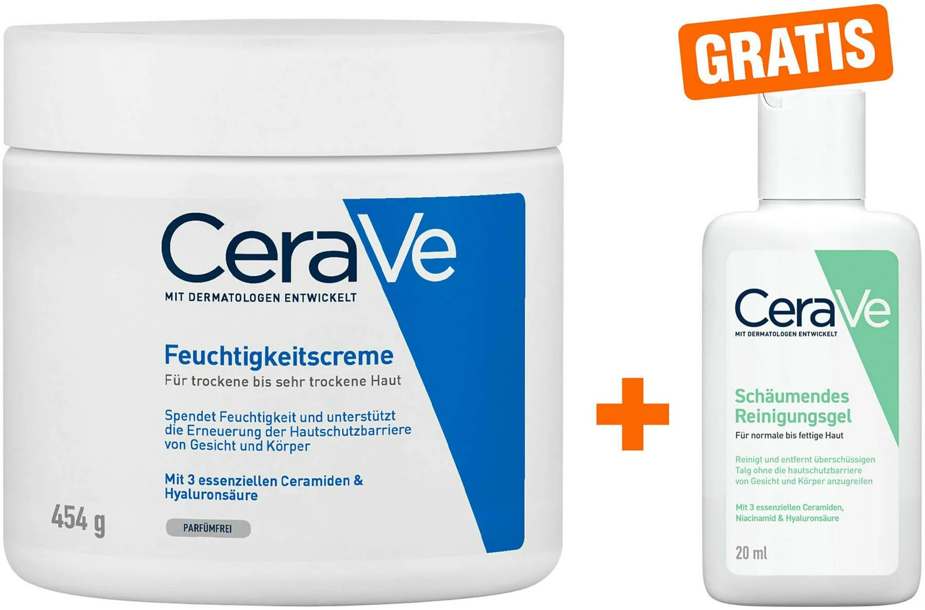 CeraVe Feuchtigkeitscreme 454 g + gratis schäumendes Reinigungsgel 20 ml - Zur Körperpflege