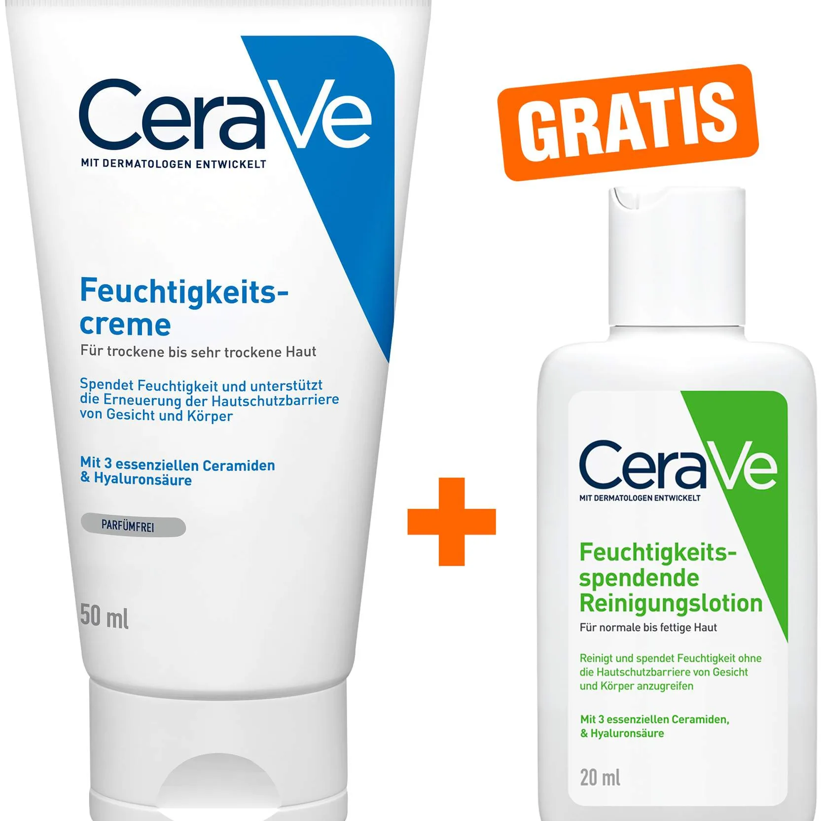 CeraVe Feuchtigkeitscreme 50 ml + gratis CeraVe feuchtigkeitsspendende Reinigungslotion 20 ml - Zur Körperpflege