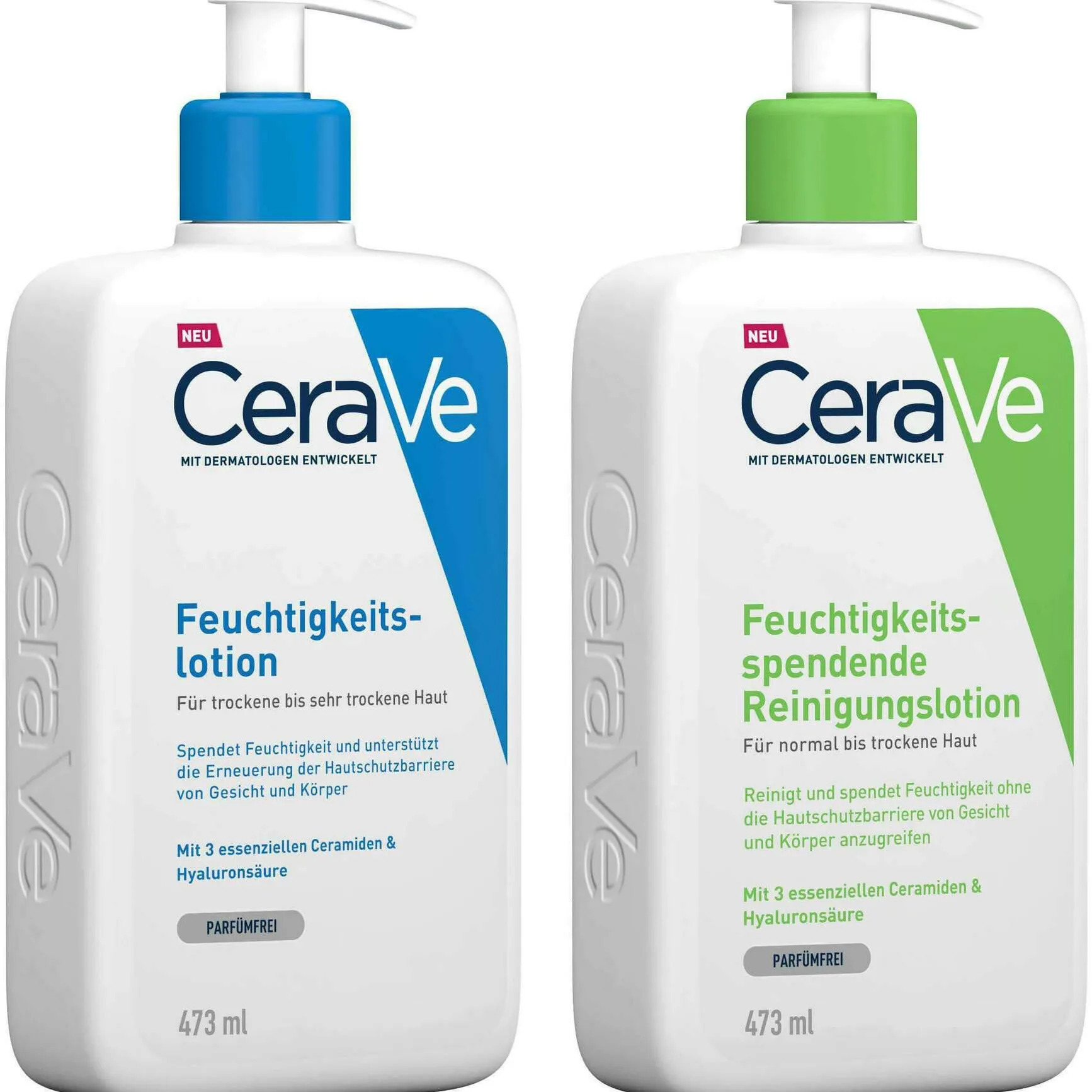 CeraVe Feuchtigkeitslotion 473 ml + Feuchtigkeitsspendende Reinigungslotion 473 ml - Feuchtigkeits- & Reinigungslotion