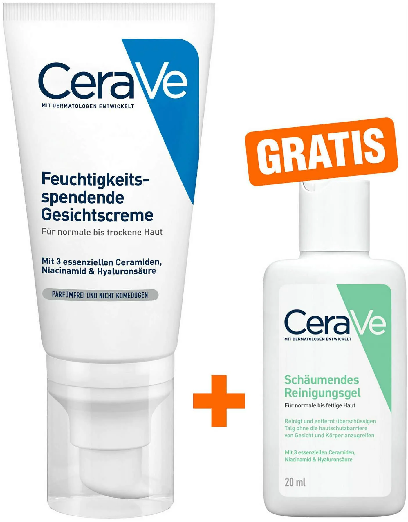 CeraVe Feuchtigkeitsspendende Gesichtscreme 52 ml + gratis Schäumendes Reinigungsgel 20 ml - Für normale bis trockene Haut
