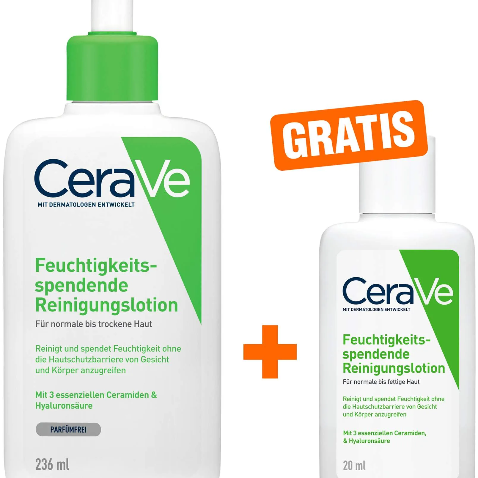 CeraVe Feuchtigkeitsspendende Reinigungslotion 236 ml + gratis CeraVe Feuchtigkeitsspendende Reinigungslotion 20 ml - Reinigung für Gesicht und Körper