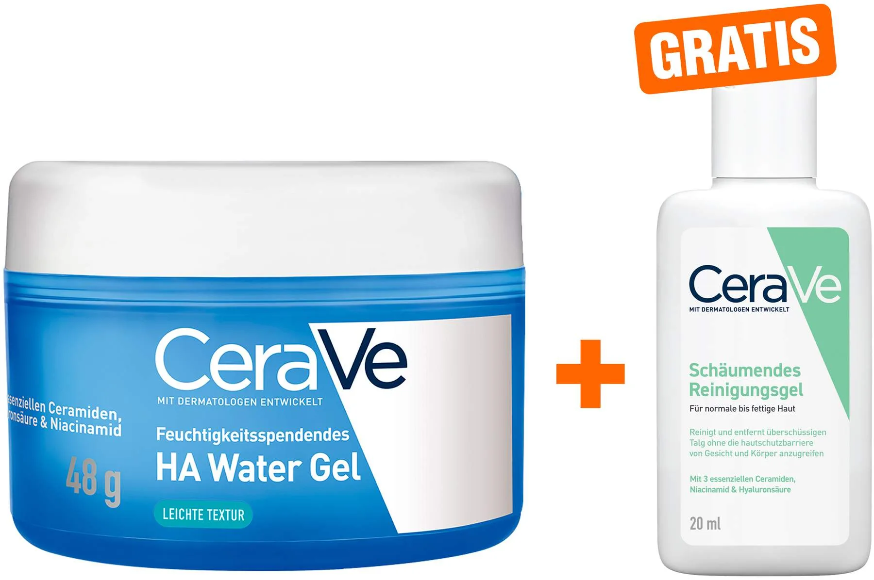 CeraVe feuchtigkeitsspendendes HA water Gel 48 g + gratis CeraVe Schäumendes Reinigungsgel 20 ml - Zur Hautpflege