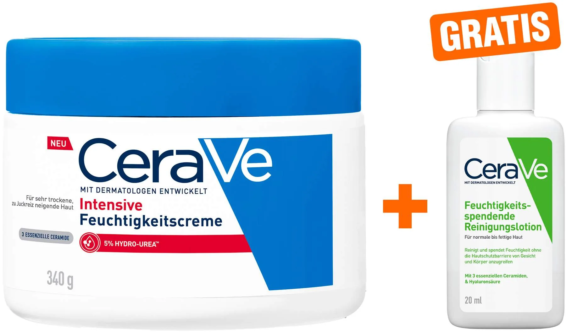 Cerave intensive Feuchtigkeitscreme 340 g + gratis Cerave Feuchtigkeitsspendende Reinigungslotion 20 ml - Bei sehr trockener Haut
