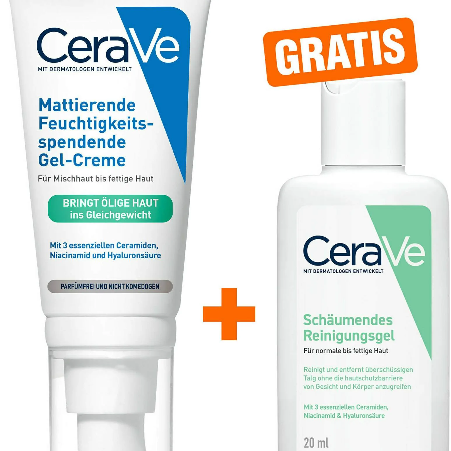 CeraVe Mattierenede Feuchtigkeitsspendende Gel Creme 52 ml + gratis CeraVe Schäumendes Reinigungsgel 20 ml - Bei öliger und fettiger Haut