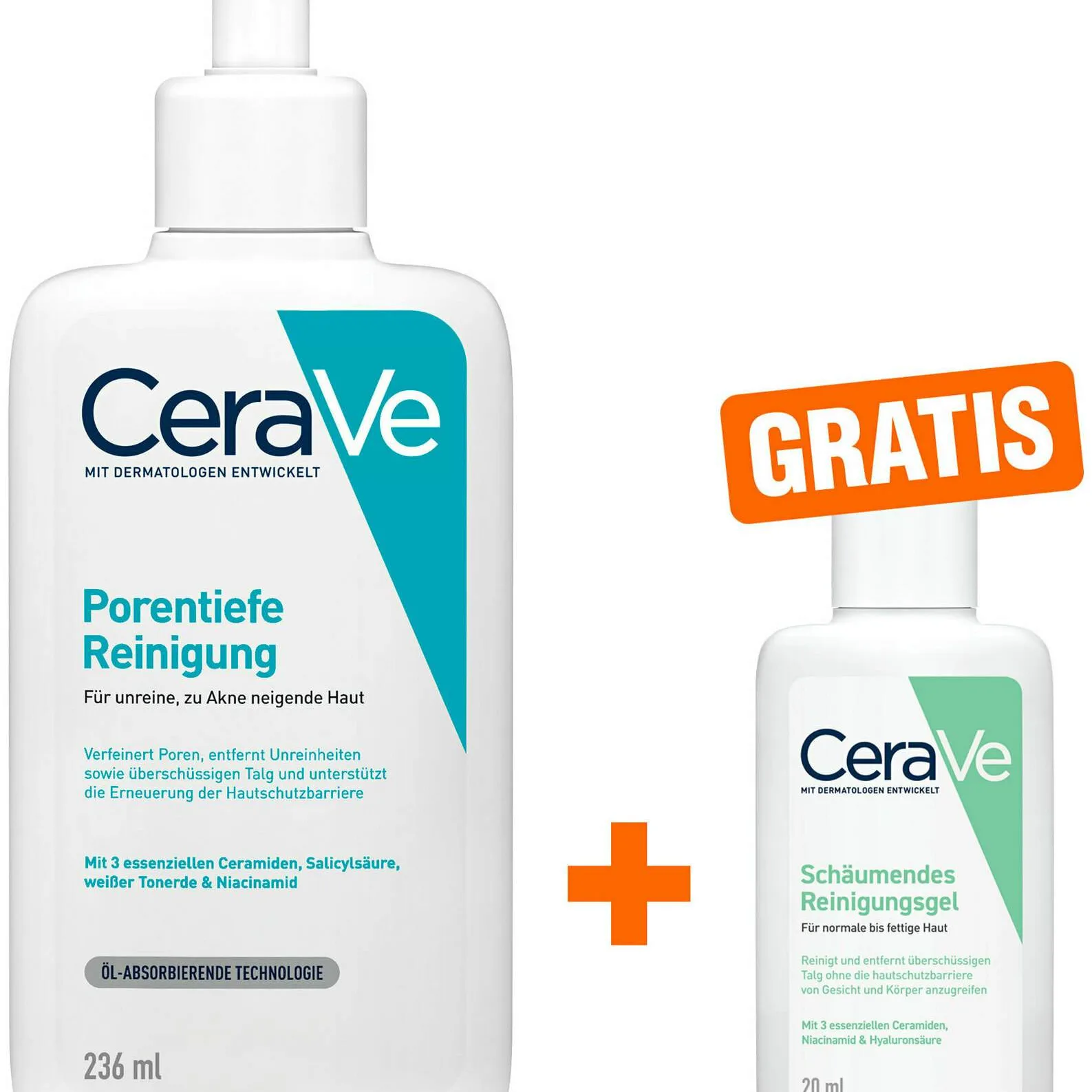 Cerave porentiefe Reinigung Gel 236 ml + gratis schäumendes Reinigungsgel 20 ml - Porentiefe Reinigung
